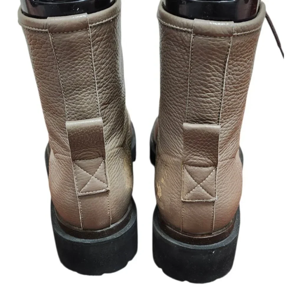 Kiton Brown Leather Ankle Boots Womens EU 40 Handmade Italy Lug Sole Luxury